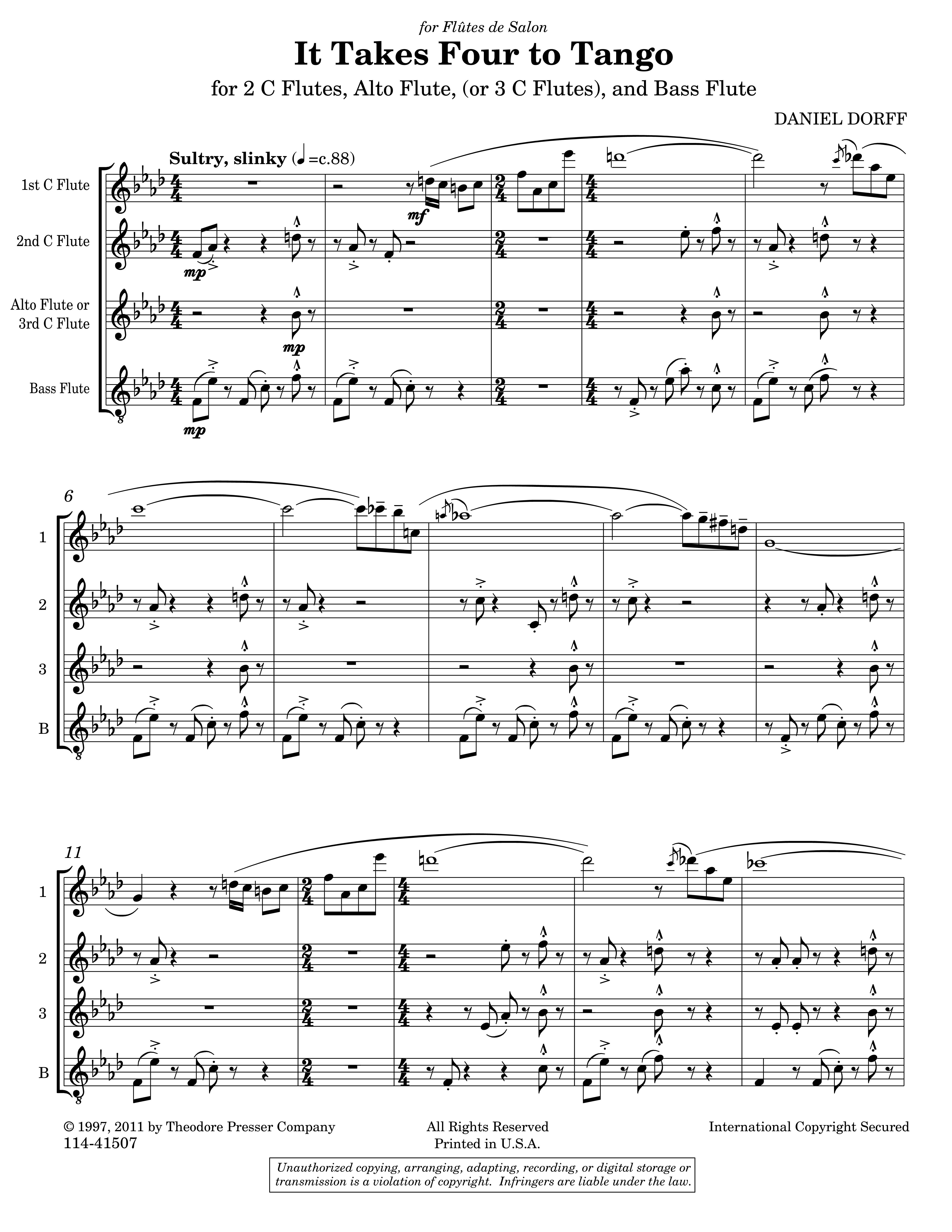 It Takes Four to Tango, flute quartet cover art